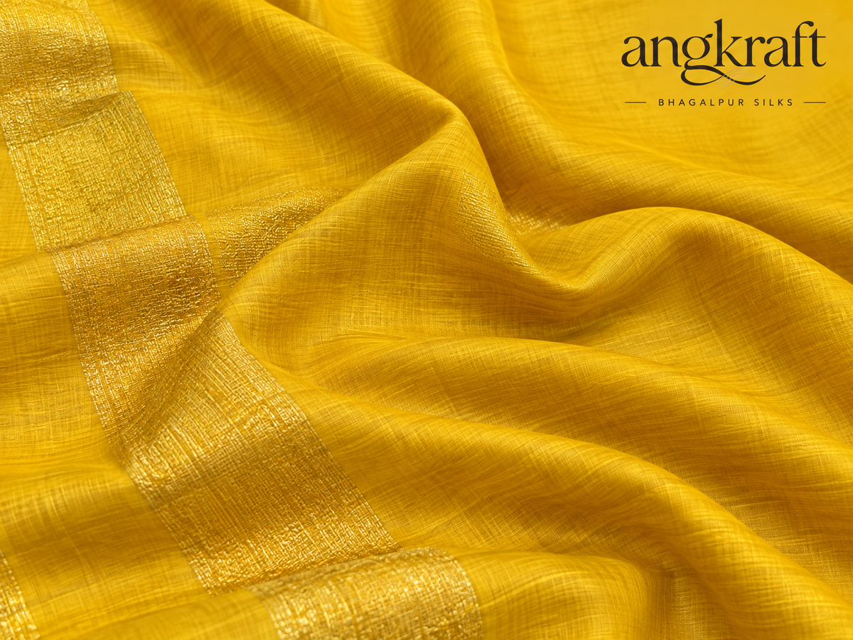 Handwoven Tussar by Tussar Bhagalpuri Silk Saree-Yellow