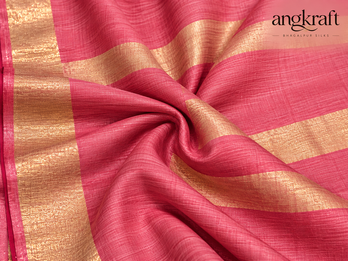 Handwoven Tussar by Tussar Bhagalpuri Silk Saree-Pink