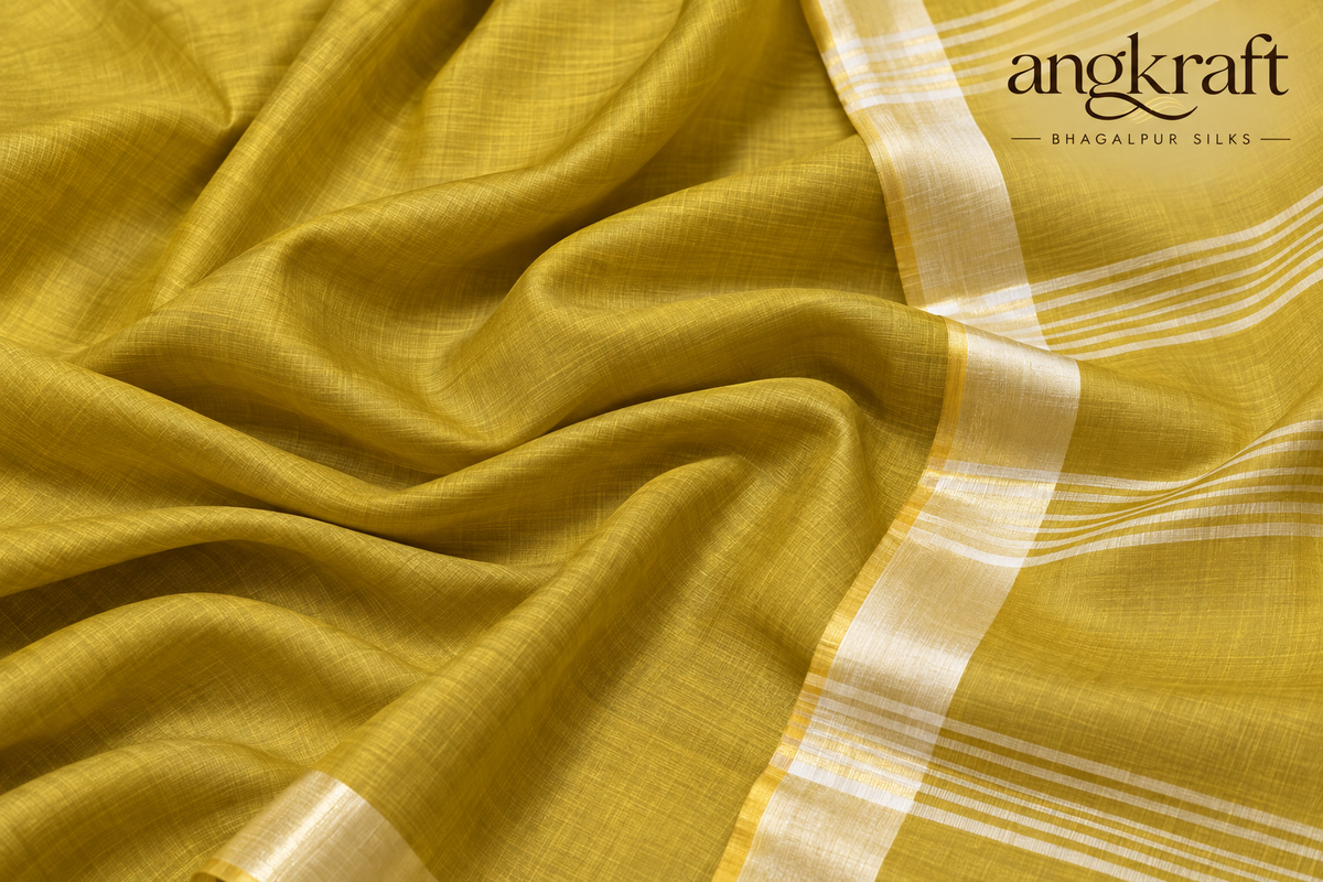 Bhagalpuri Plain Linen Saree with Stripes