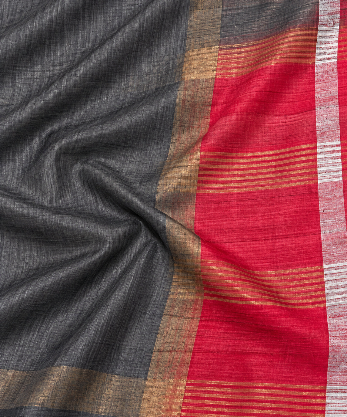 Handwoven Dual Tone Zari Border Bhagalpuri Tussar Ghicha Silk Saree