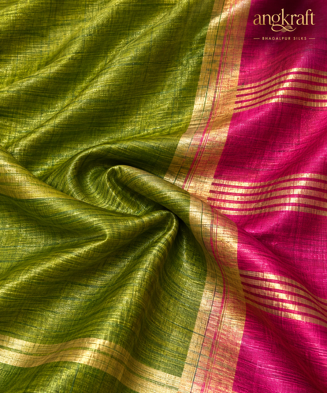 Handwoven Dual Tone Zari Border Bhagalpuri Tussar Ghicha Silk Saree