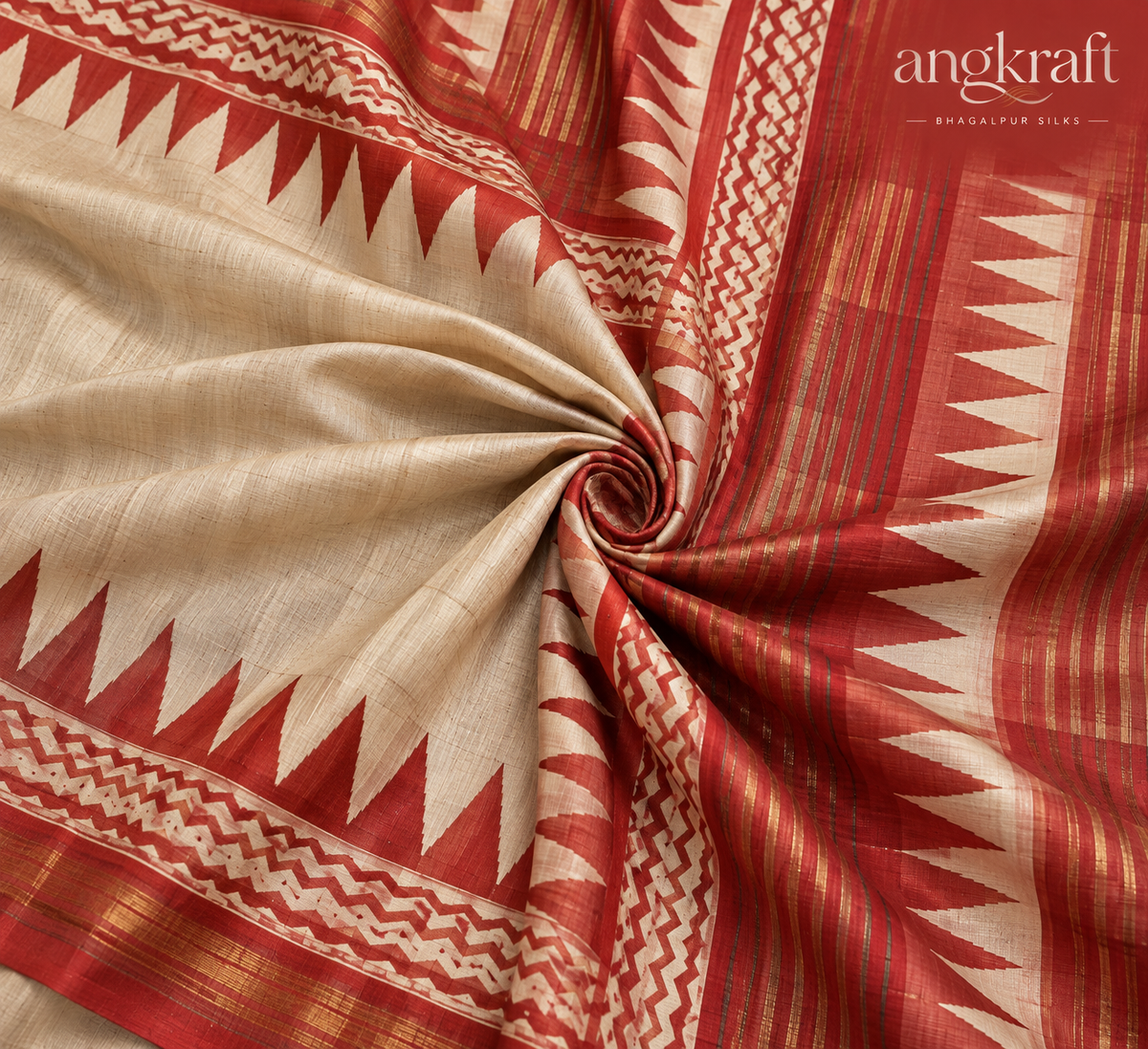 Handwoven Screenprinted Tussar Ghicha Silk Saree