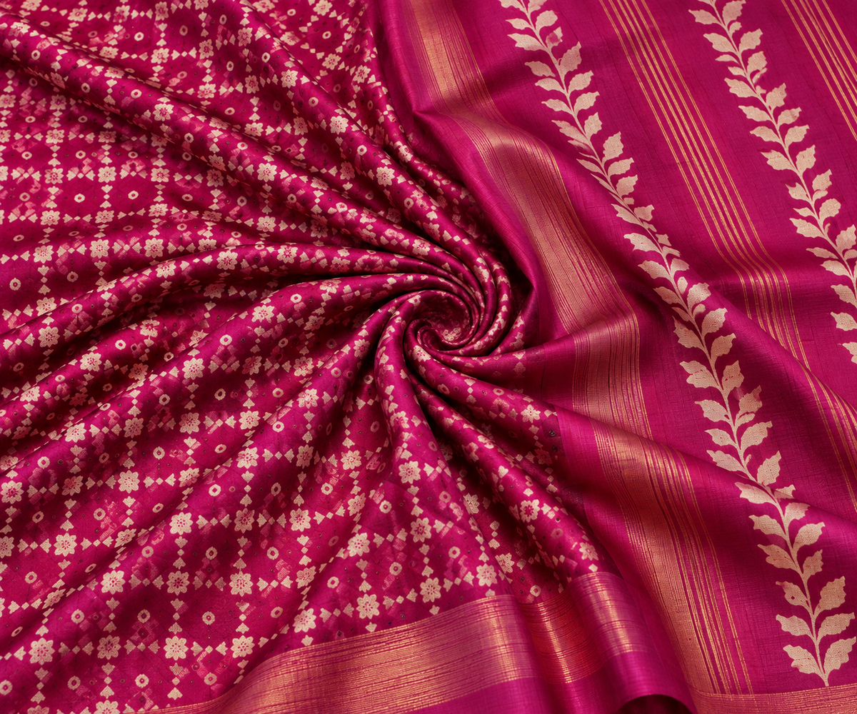 Handwoven Screenprinted Bhagalpuri Tussar Ghicha Silk Saree