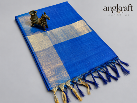 Handwoven Tussar by Tussar Bhagalpuri Silk Saree-Blue