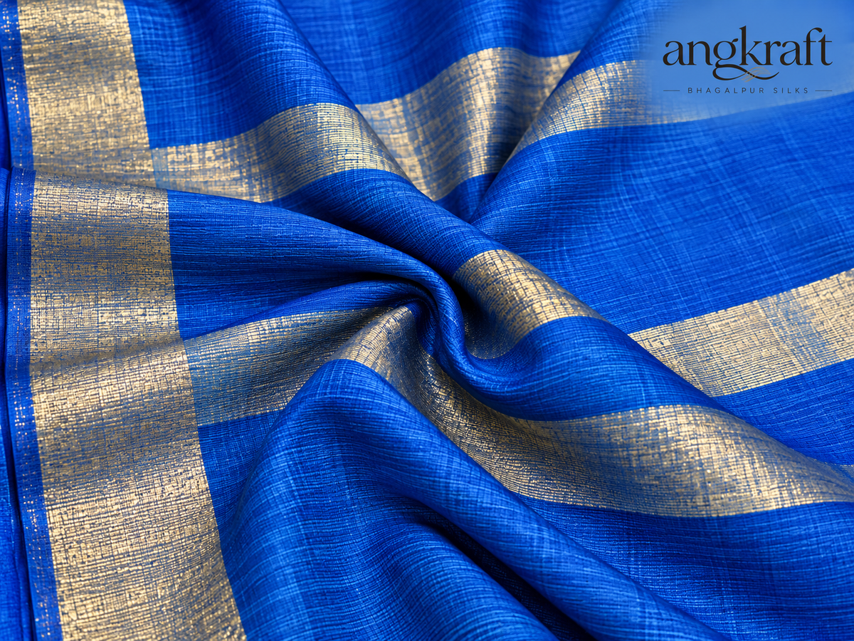 Handwoven Tussar by Tussar Bhagalpuri Silk Saree-Blue