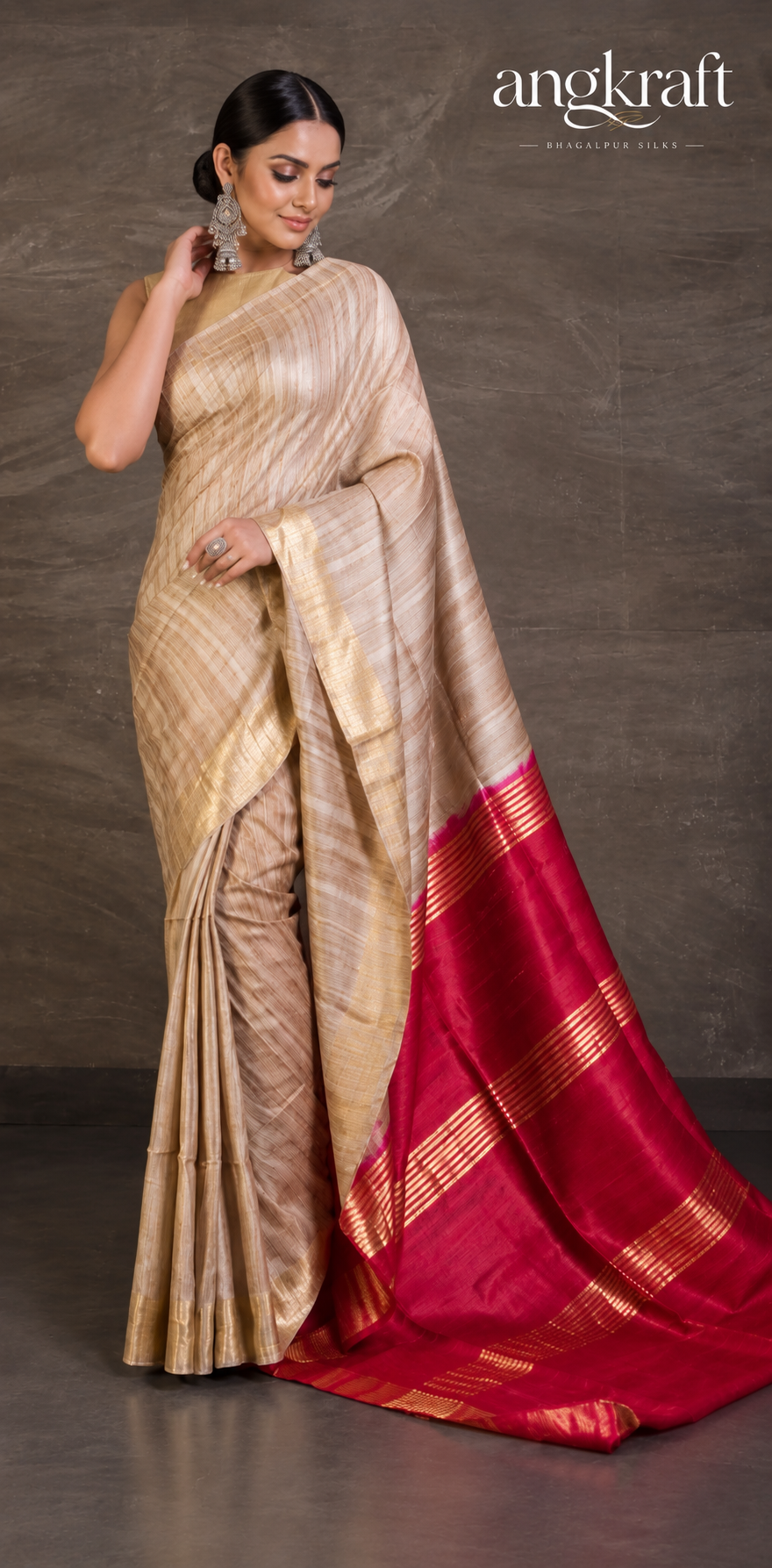 Handwoven Dual Tone Bhagalpuri Tussar Ghicha Silk Saree