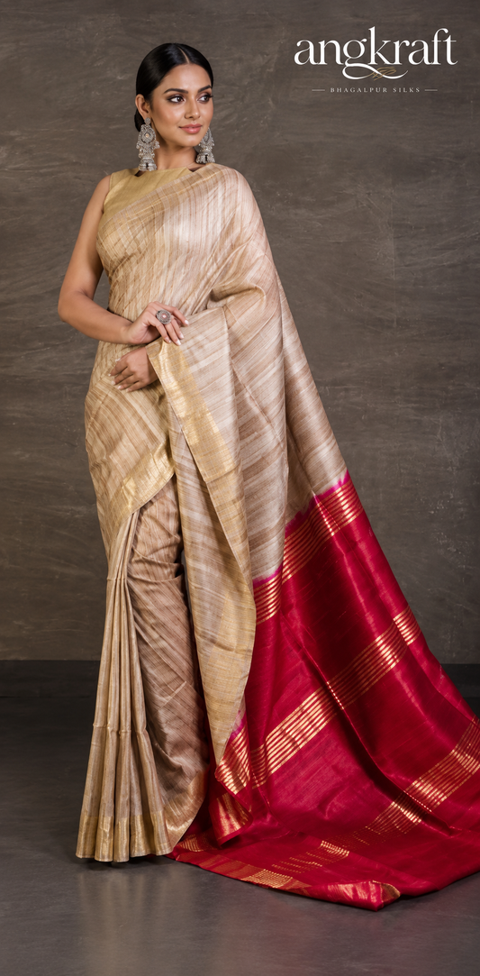 Handwoven Dual Tone Bhagalpuri Tussar Ghicha Silk Saree