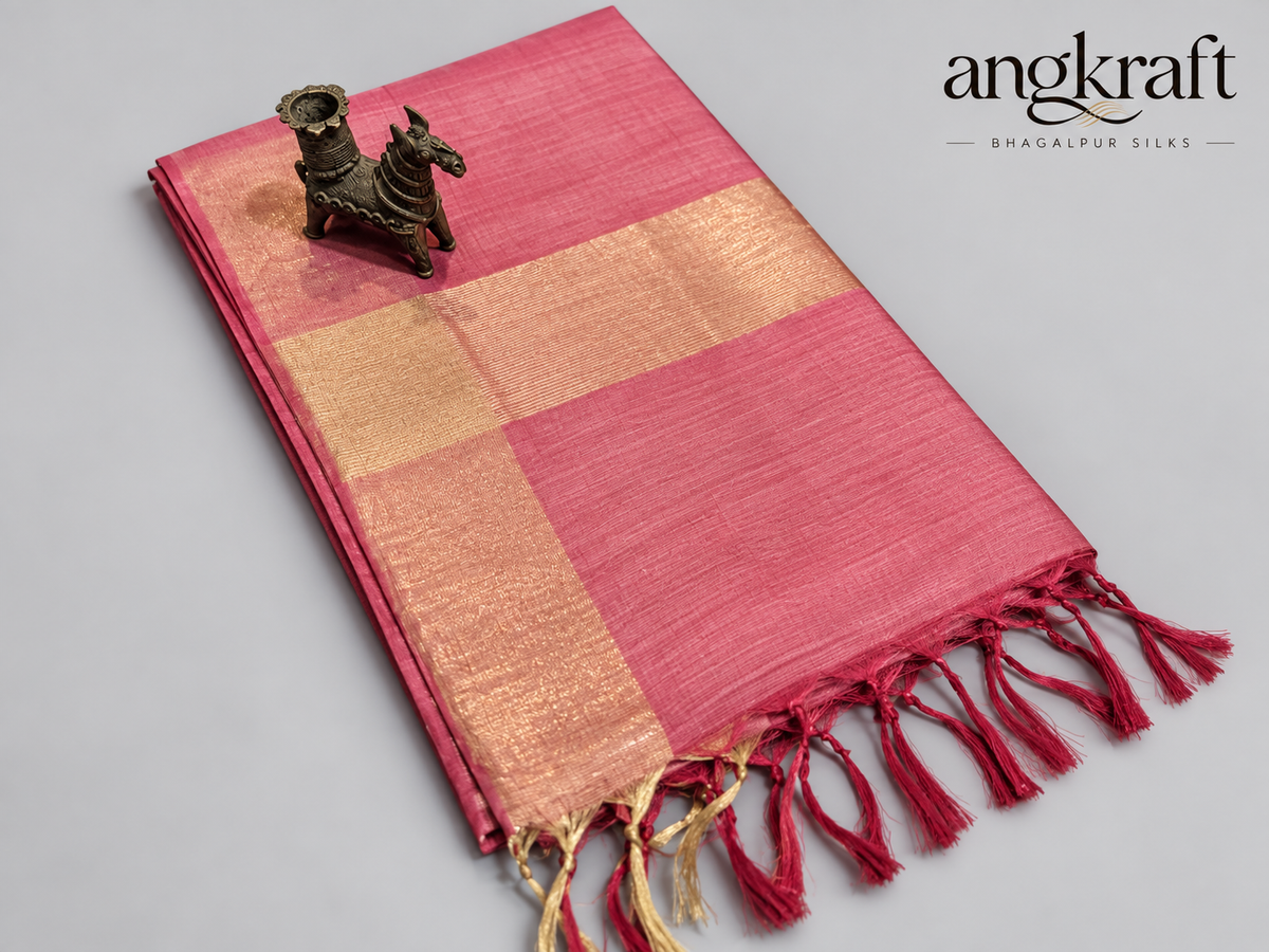 Handwoven Tussar by Tussar Bhagalpuri Silk Saree-Pink