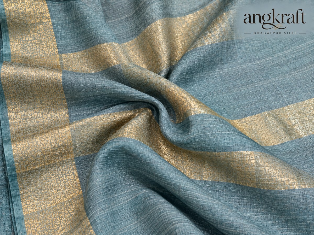 Handwoven Tussar by Tussar Bhagalpuri Silk Saree-Grey