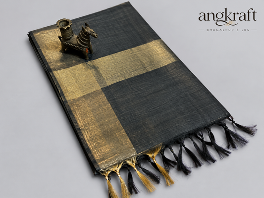 Handwoven Tussar by Tussar Bhagalpuri Silk Saree-Black