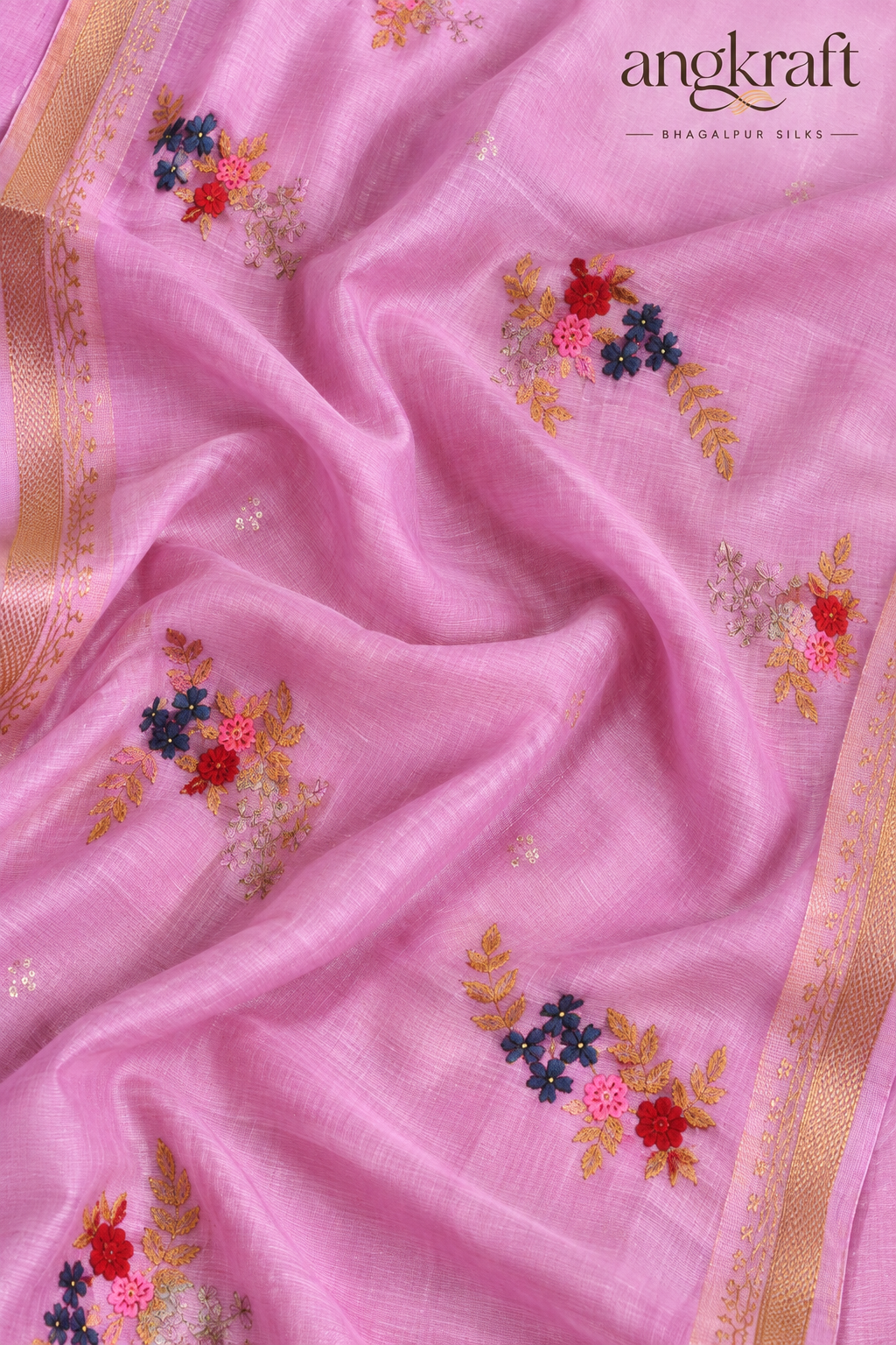 Bhagalpuri Linen Saree with Zari Border and Embroidery