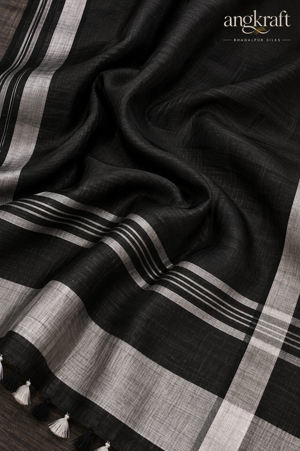 Bhagalpuri Plain Linen Saree with Stripes