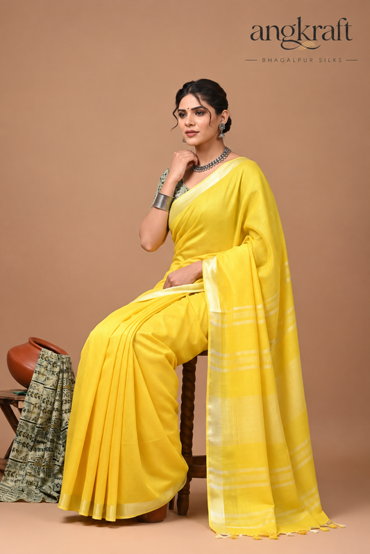 Bhagalpuri Plain Linen Saree with Stripes