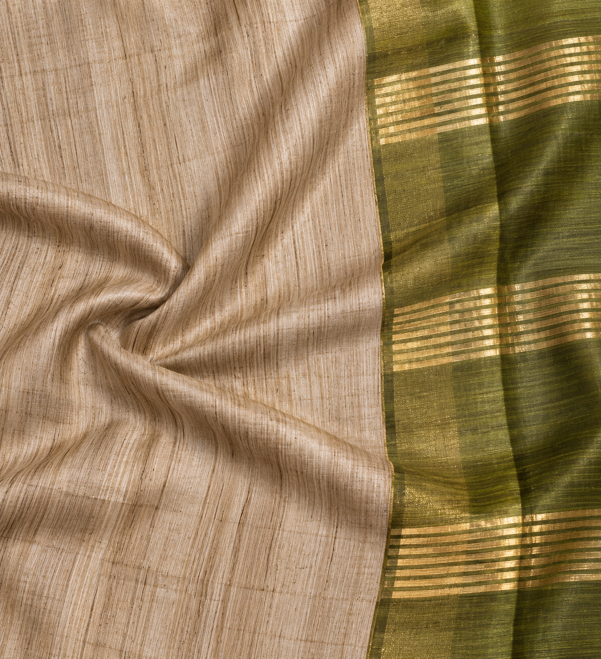Handwoven Dual Tone Zari Border Bhagalpuri Tussar Ghicha Silk Saree