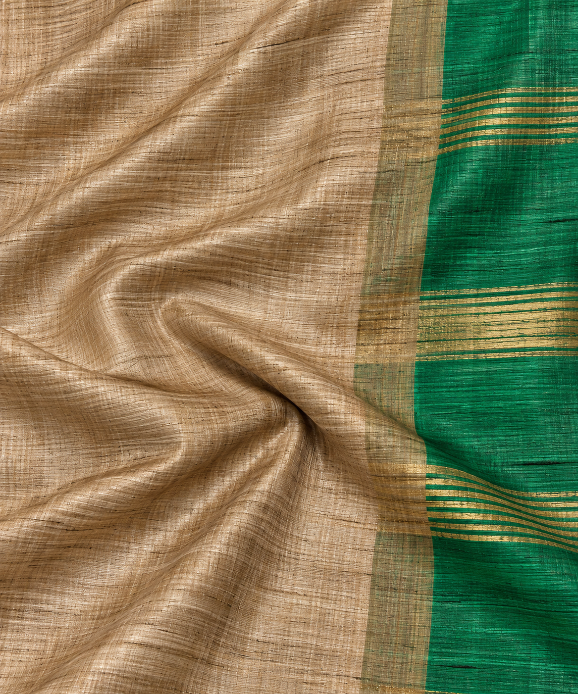 Handwoven Dual Tone Zari Border Bhagalpuri Tussar Ghicha Silk Saree