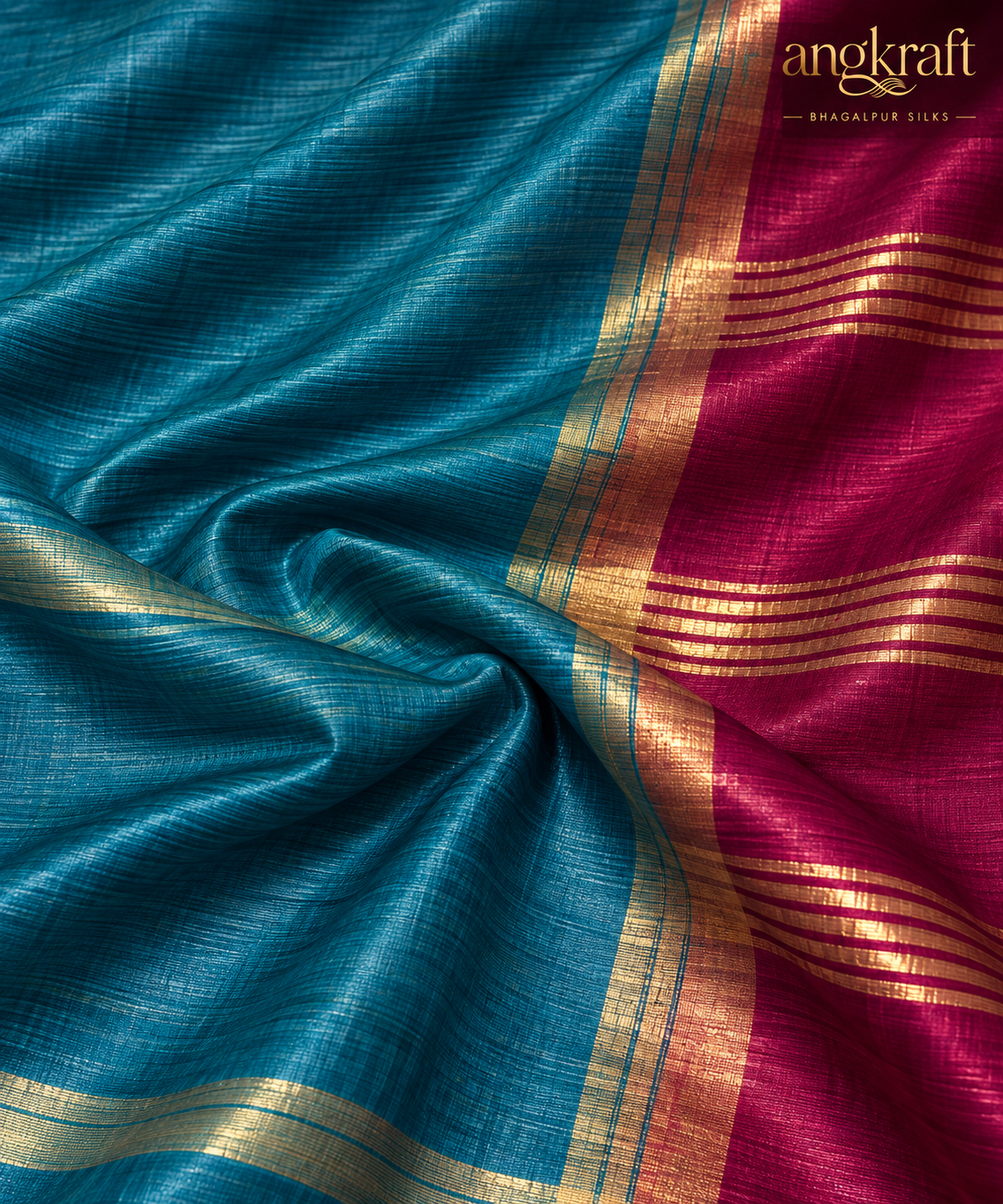Handwoven Zari Border Dual Tone Bhagalpuri Tussar Ghicha Silk Saree