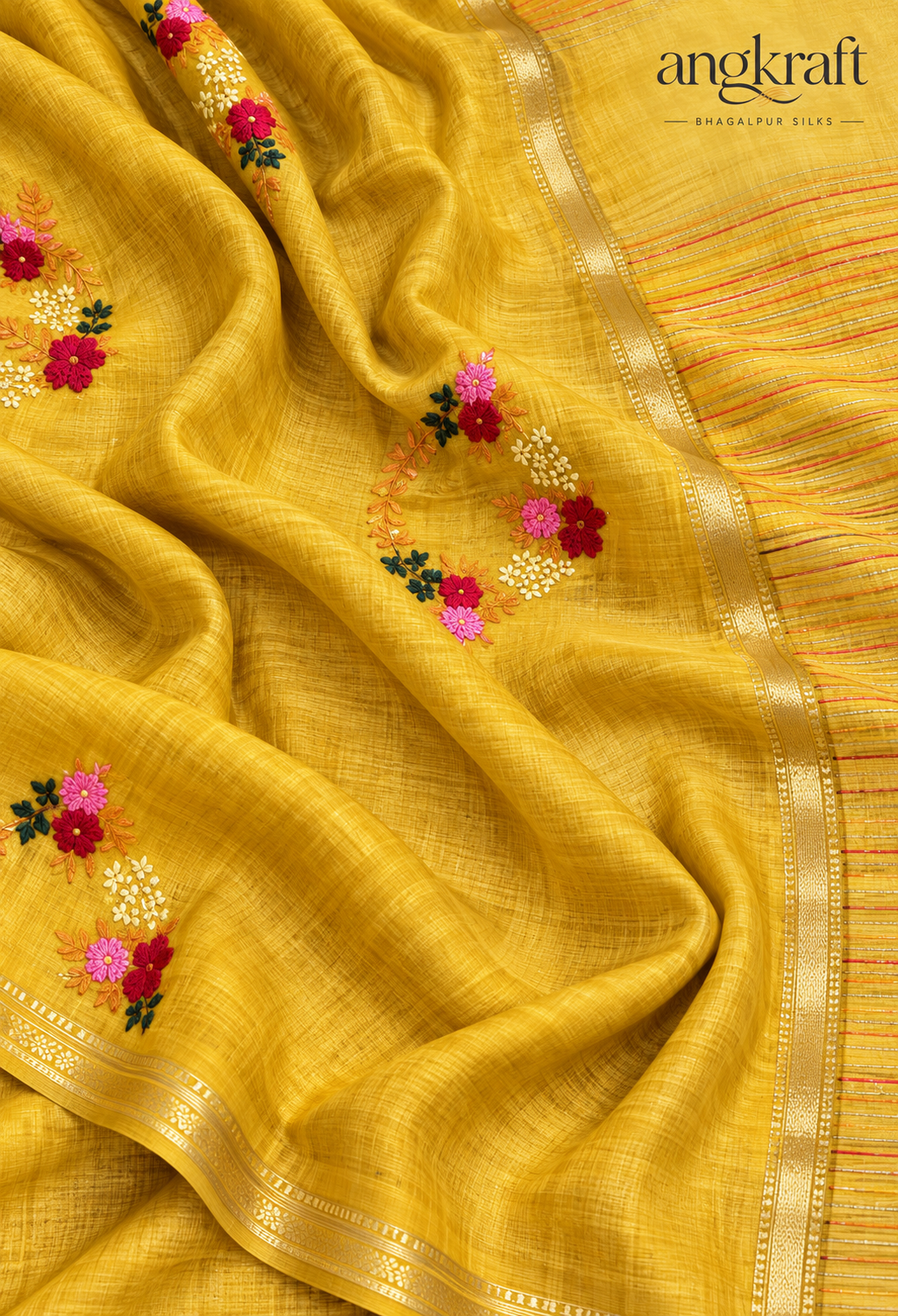 Bhagalpuri Linen Saree with Zari Border and Embroidery