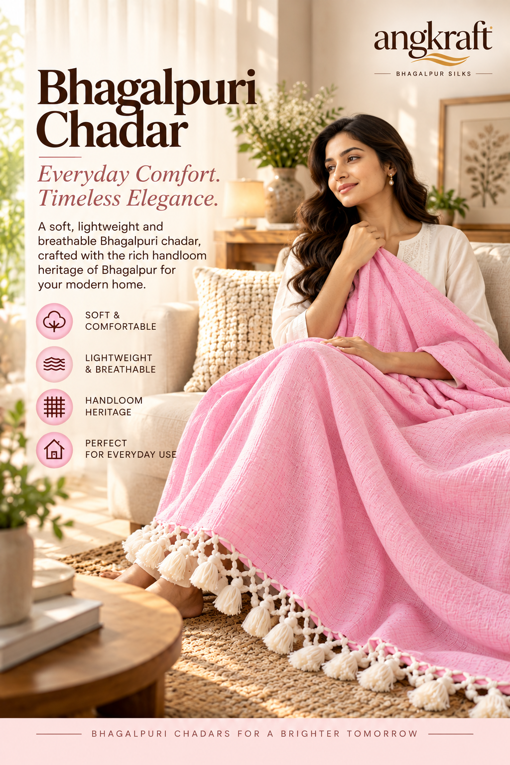 100 % Authentic Pink Bhagalpuri Andi Dull Chadar