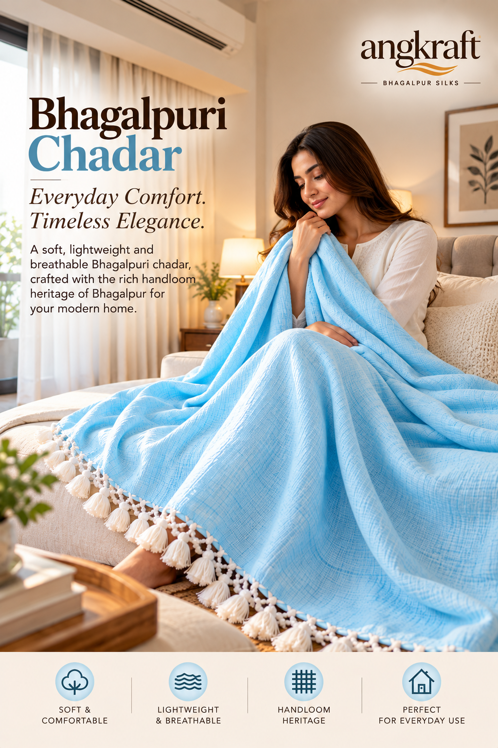 100 % Authentic Blue Bhagalpuri Andi Dull Chadar