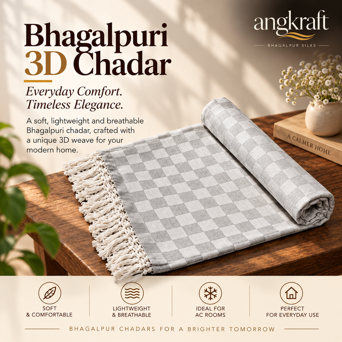 100 % Authentic Bhagalpuri Grey 3D Chadar