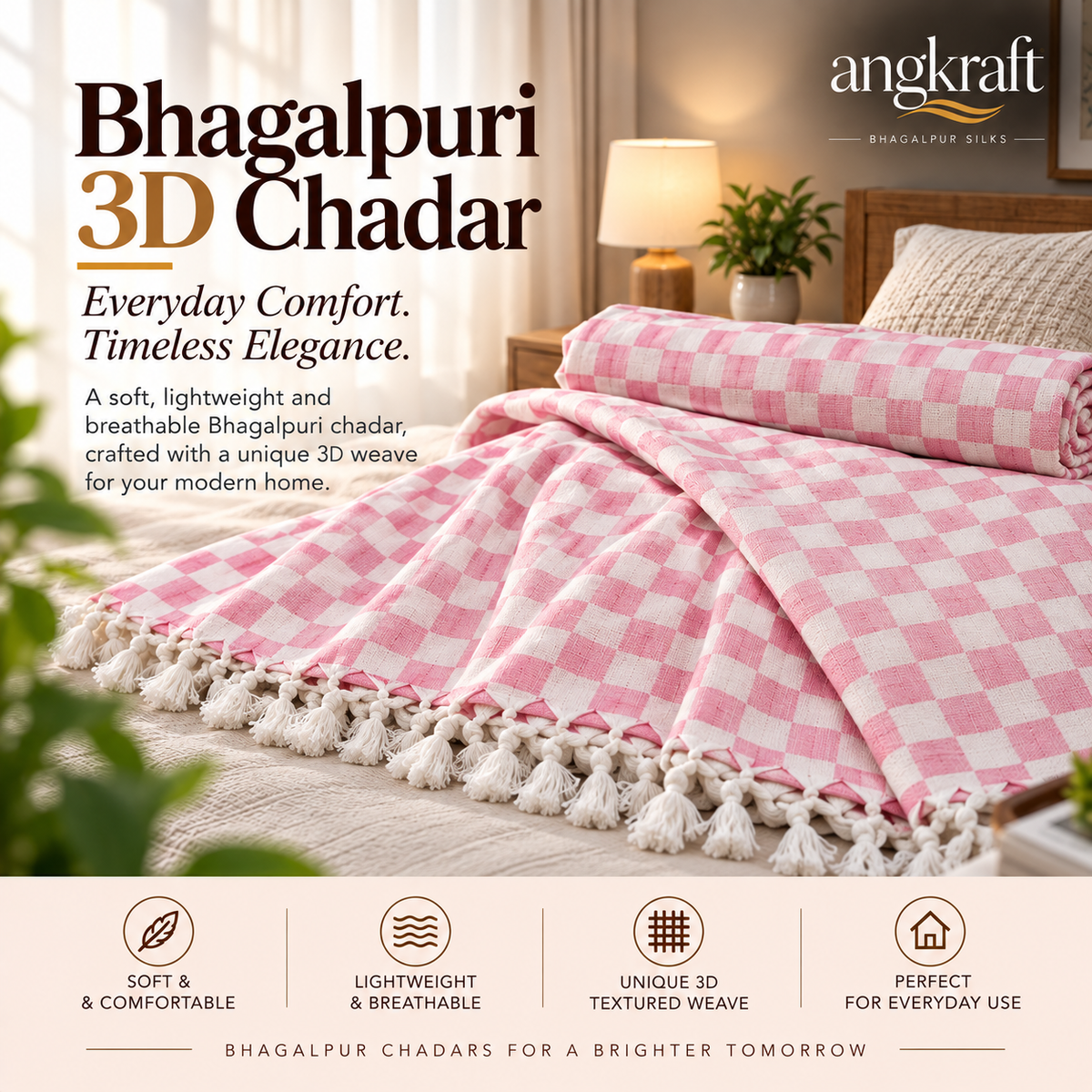 100 % Authentic Pink Bhagalpuri 3D Chadar