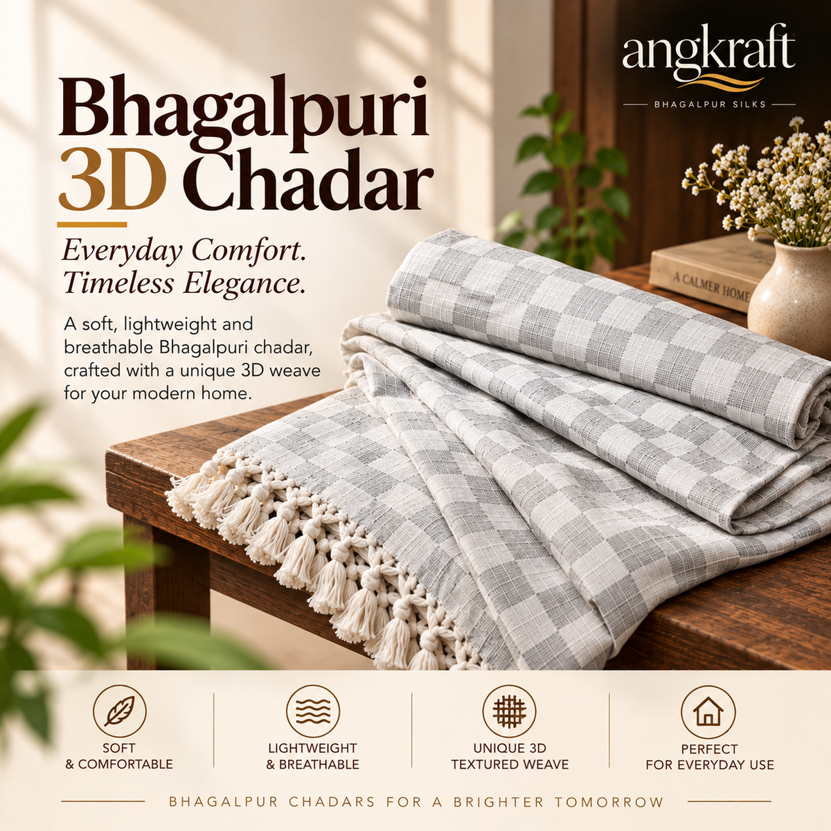 100 % Authentic Bhagalpuri Grey 3D Chadar
