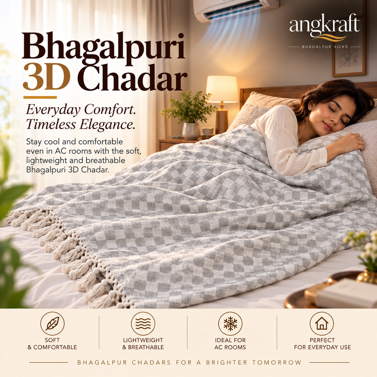 100 % Authentic Bhagalpuri Grey 3D Chadar