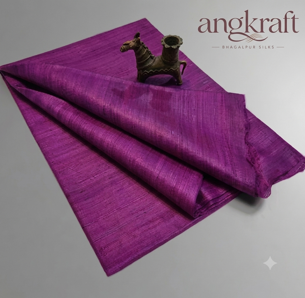Handwoven Bhagalpuri Purple Tussar Ghicha Silk Saree