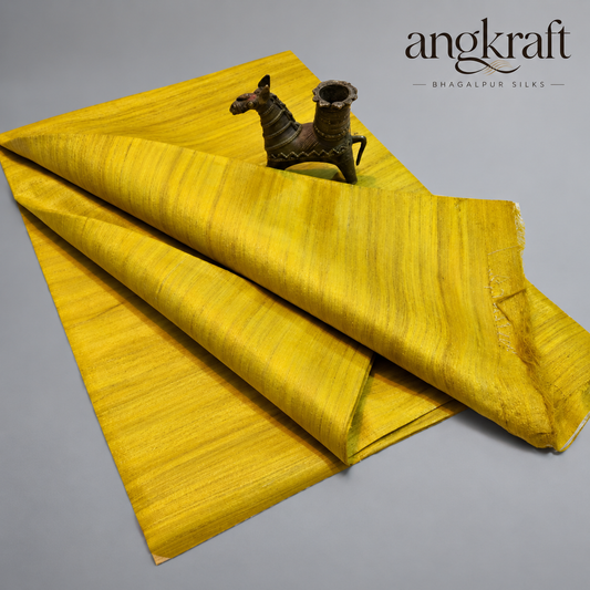 Handwoven Bhagalpuri Mustard Yellow Tussar Ghicha Silk Saree