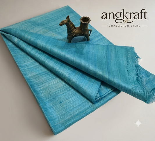 Handwoven Bhagalpuri Firozi Tussar Ghicha Silk Saree