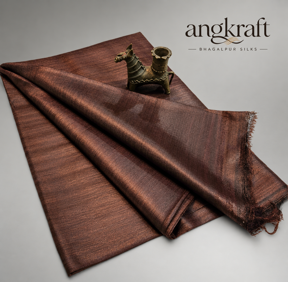 Handwoven Bhagalpuri Brown Tussar Ghicha Silk Saree