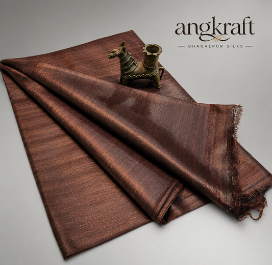 Handwoven Bhagalpuri Brown Tussar Ghicha Silk Saree