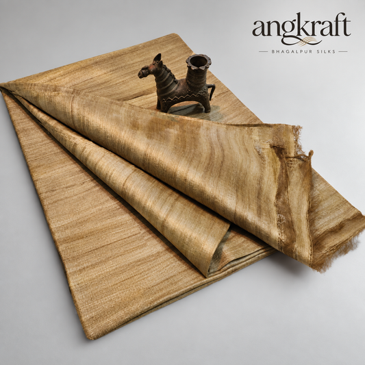 Handwoven Bhagalpuri Kora Tussar Ghicha Silk Saree
