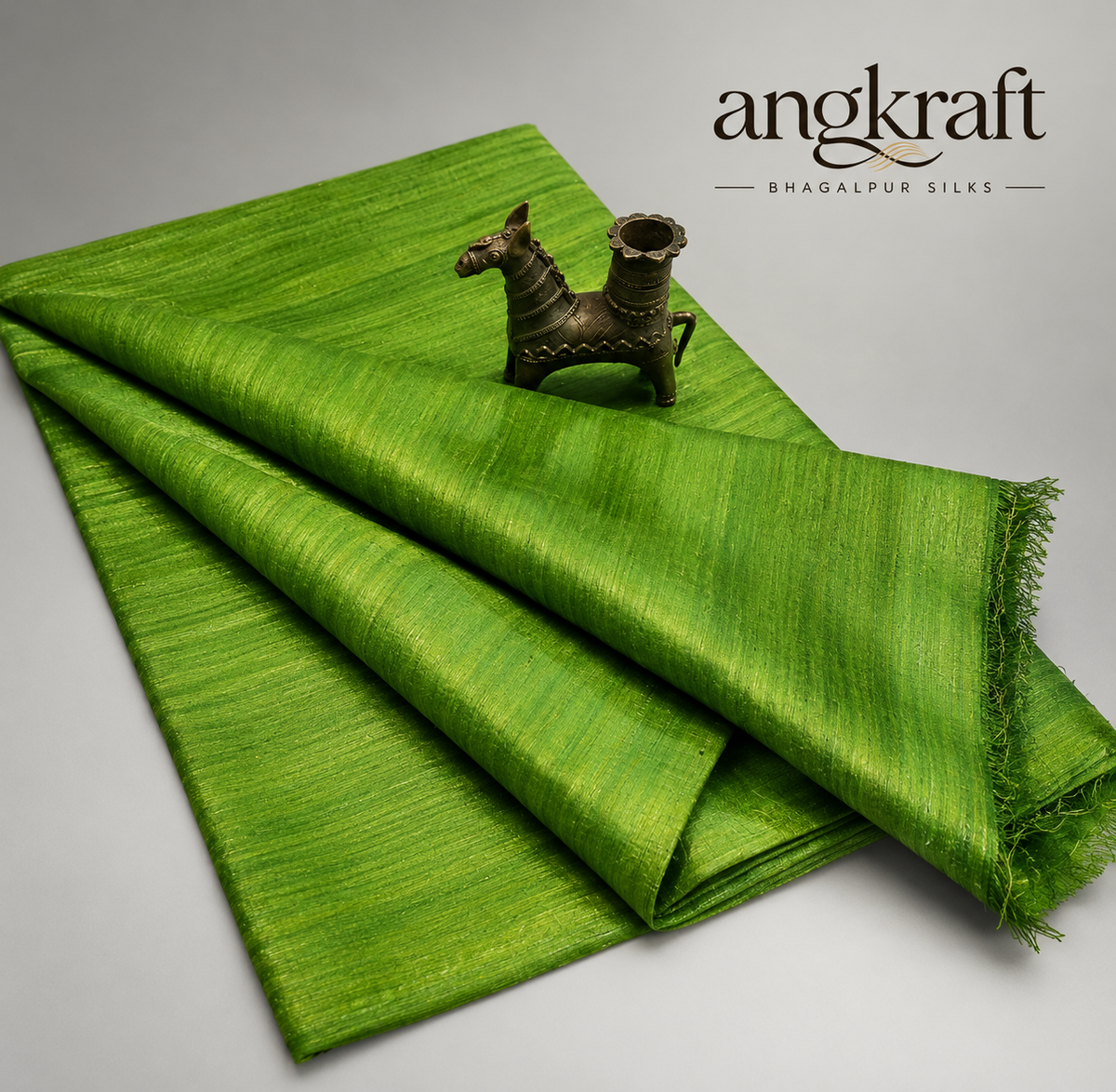Handwoven Bhagalpuri Light Green Tussar Ghicha Silk Saree