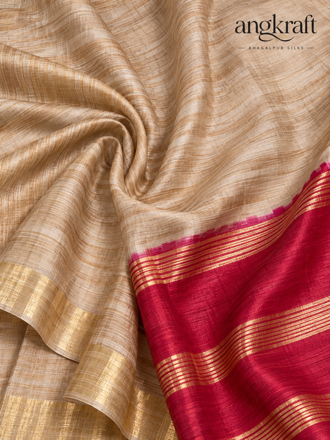 Handwoven Dual Tone Bhagalpuri Tussar Ghicha Silk Saree