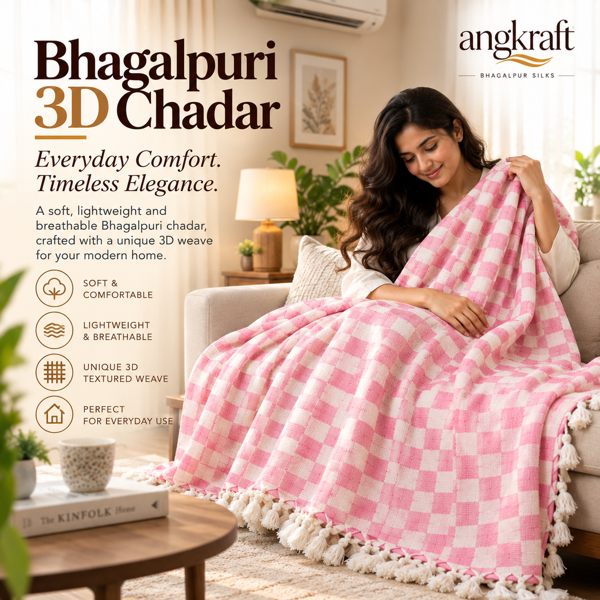 100 % Authentic Pink Bhagalpuri 3D Chadar