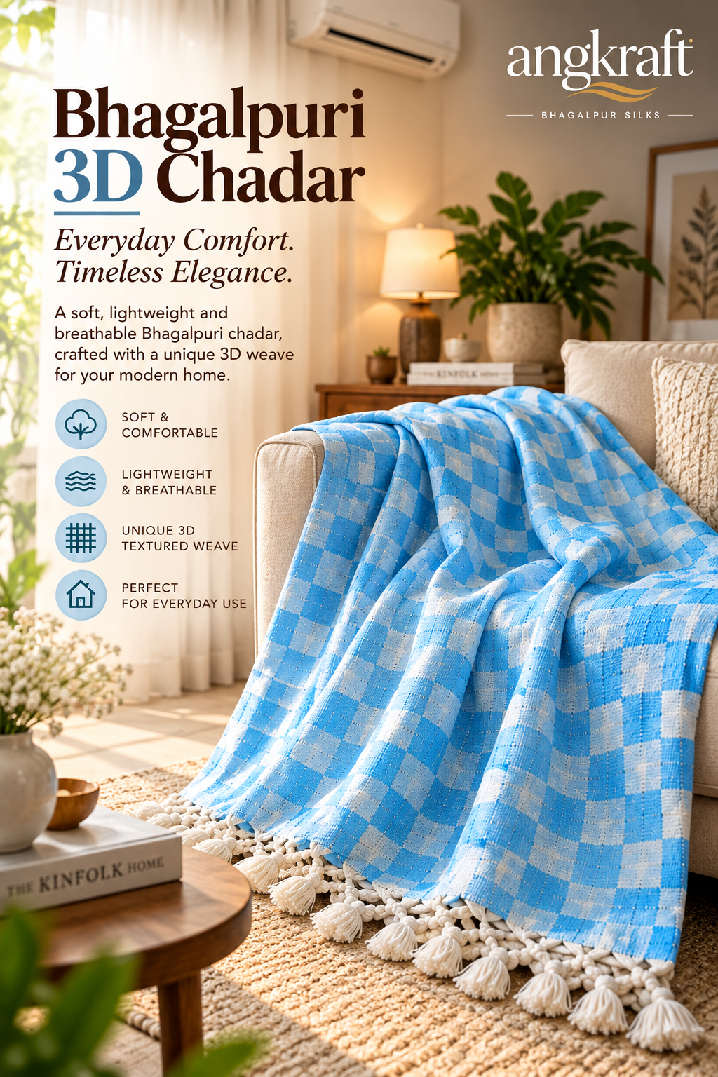 100 % Authentic Blue Bhagalpuri 3D Chadar
