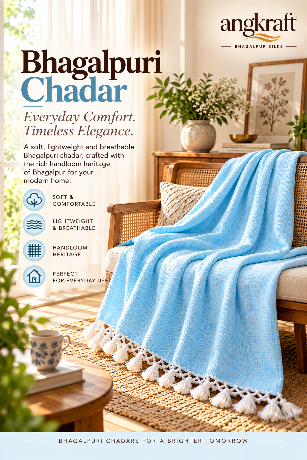 100 % Authentic Blue Bhagalpuri Andi Dull Chadar