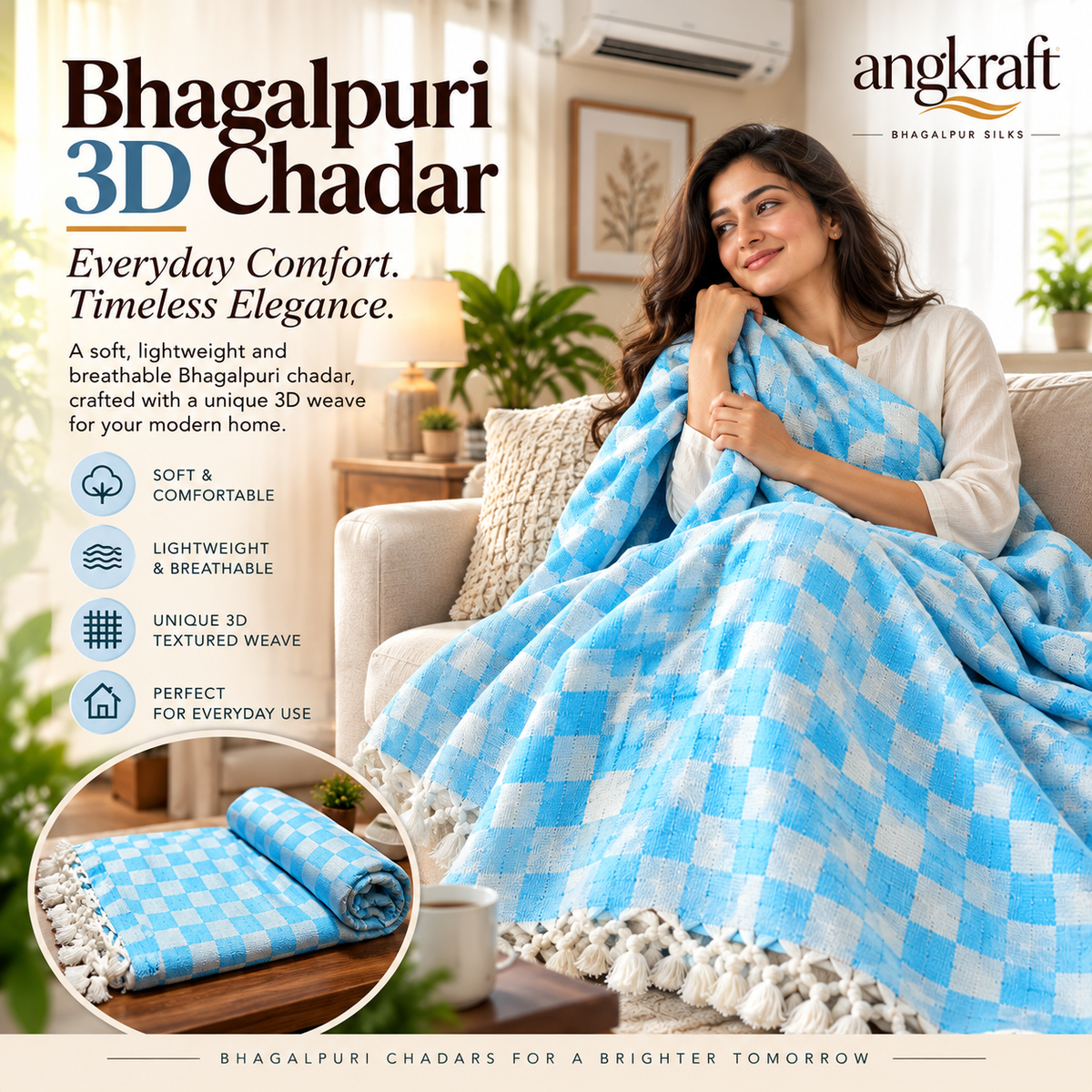 100 % Authentic Blue Bhagalpuri 3D Chadar