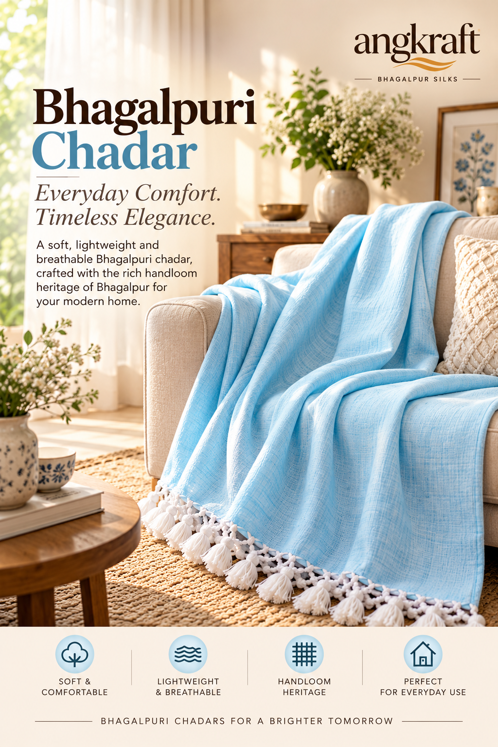 100 % Authentic Blue Bhagalpuri Andi Dull Chadar