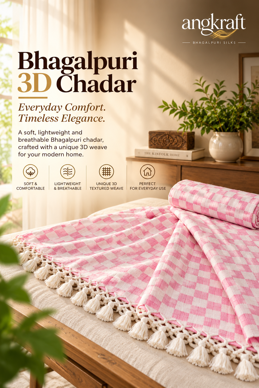 100 % Authentic Pink Bhagalpuri 3D Chadar